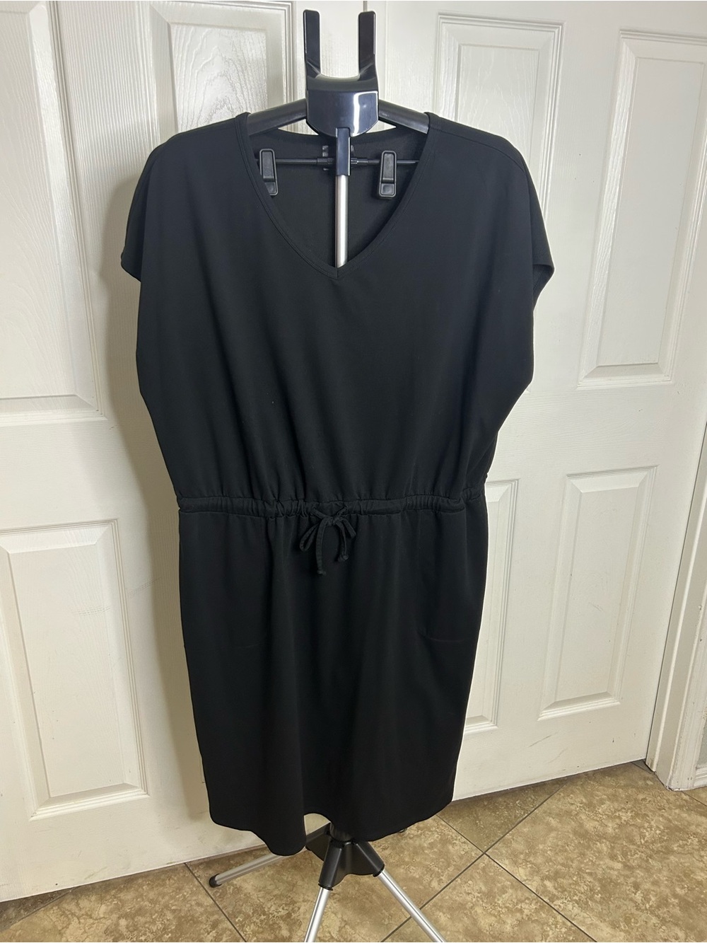 XXL Summer V-Neck Drawstring Mini Dress in Black